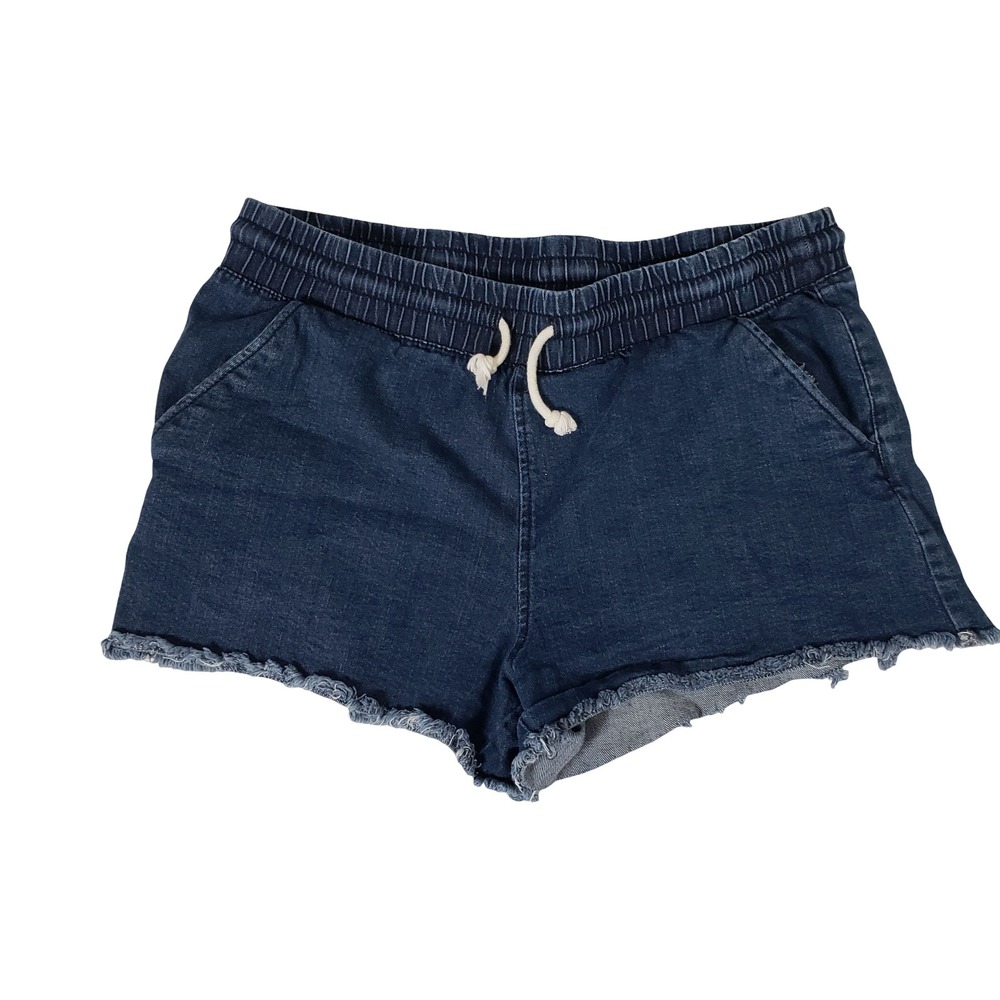 No Boundaries Smocked Waist Denim Shorts Dark Wash Raw Hem Large 11-13